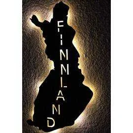 Finnland personalisiert mit Wunschtext Map of Finland Suomi Lasergravur LED Schlummerlicht