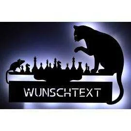 Schachspiel zwischen Katze und Maus LED ,Schach personalisiert mit Wunschtext Lasergravur Schlummerlicht Nachtlicht