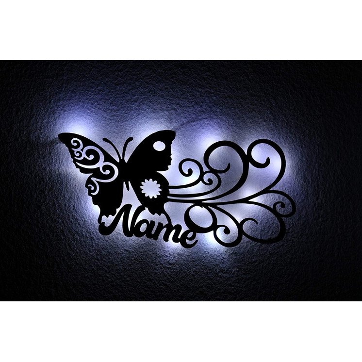 Schmetterling Schlummerlicht LED , Butterfly personalisiert mit Wunsch Namen Lasergravur Nachtlicht