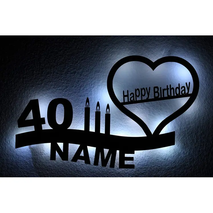Happy Birthday LED Schlummerlicht Nachtlicht Geschenk, Name - Alter Herz Herzchen personalisiert mit Wunsch Namen