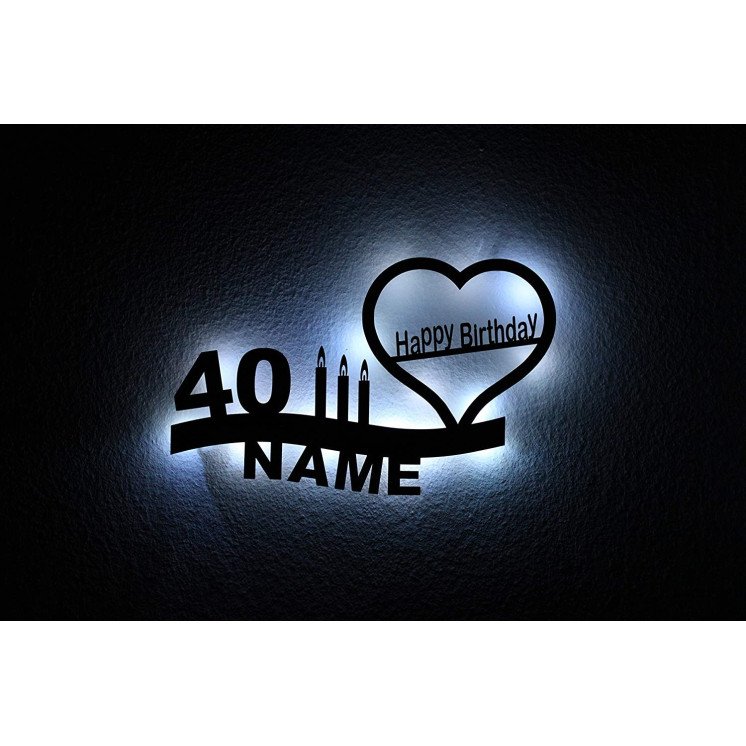Happy Birthday LED Schlummerlicht Nachtlicht Geschenk, Name - Alter Herz Herzchen personalisiert mit Wunsch Namen