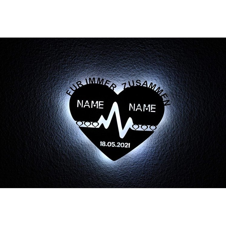 Für Immer Zusammen Herzeschlag mit Namen Liebessymbol , LED Schlummerlicht Nachtlicht personalisiert