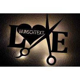 Love mit Schere personalisiert mit Wunschtext Lasergravur Schlummerlicht LED Nachtlicht für Schlafzimmer Wohnzimmer