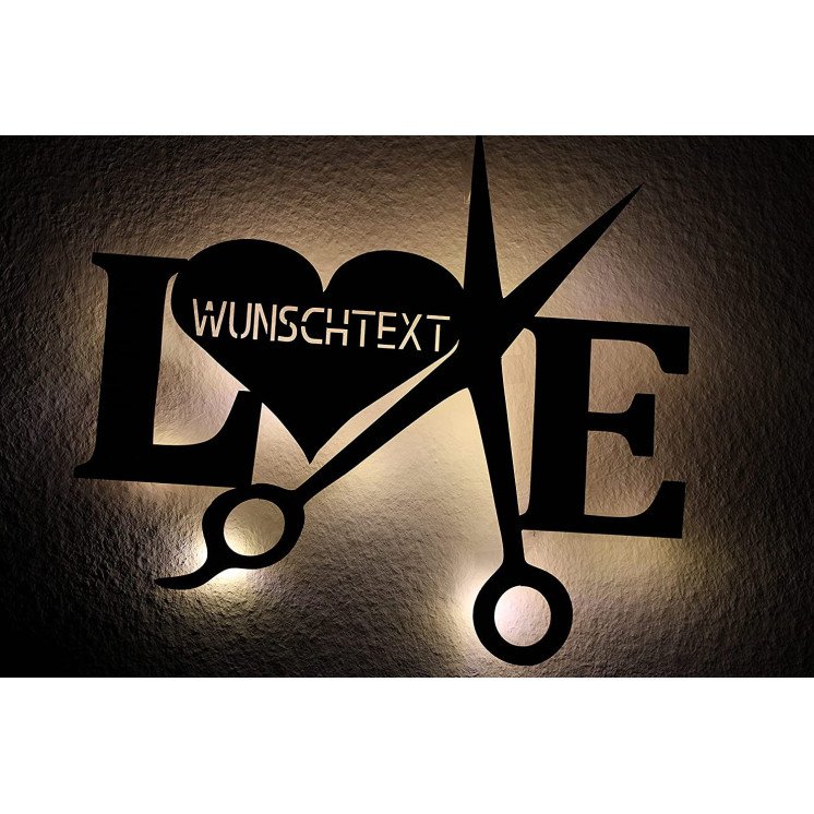 Love mit Schere personalisiert mit Wunschtext Lasergravur Schlummerlicht LED Nachtlicht für Schlafzimmer Wohnzimmer