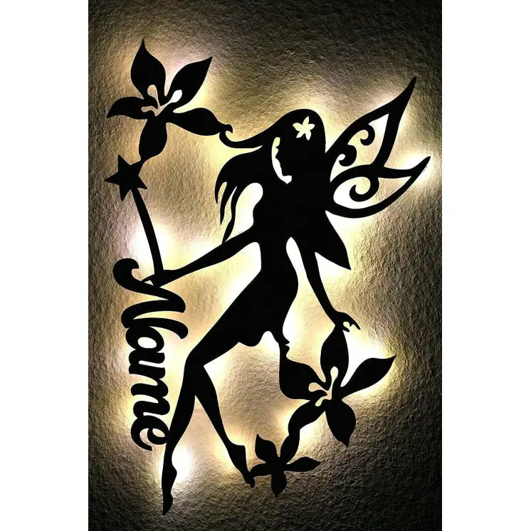 Fee Mädchen LED Deko Nachtlicht Elfe mit Flügel Blumen personalisiert mit Wunschnamen Lasergravur Abendlicht Teenager Geschenk