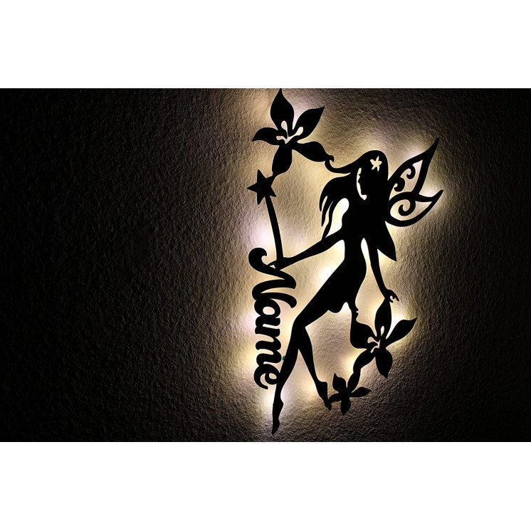 Fee Mädchen LED Deko Nachtlicht Elfe mit Flügel Blumen personalisiert mit Wunschnamen Lasergravur Abendlicht Teenager Geschenk