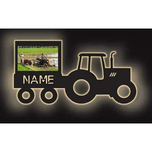 deko Schlummerlicht Traktor mit Bilderrahmen für dein Foto Led Traki  Nachtlicht personalisiert mit Wunschnamen