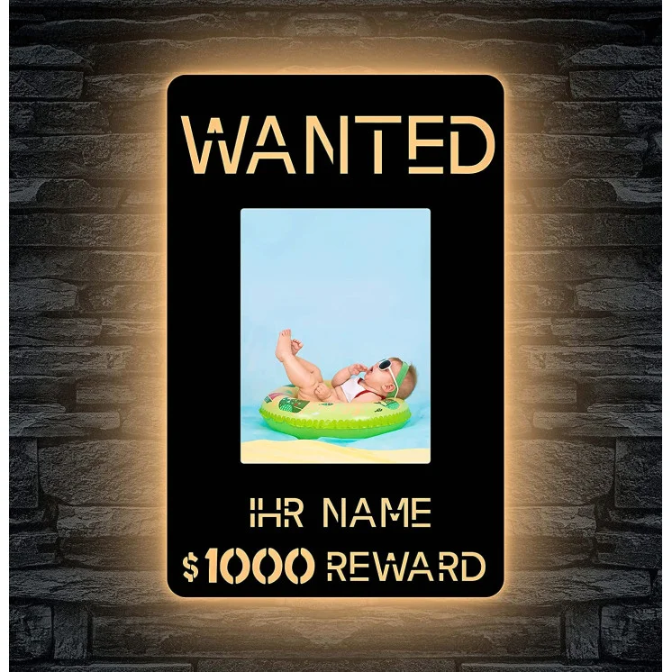 Schlummerlicht Led deko "Wanted" mit Bilderrahmen für dein Foto 20 x 15 cm Gesucht Nachtlicht Geschenk für ihr Kind