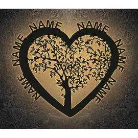 Herz Liebesbaum LED mit bis zu 6 Namen oder Datum Lasergravur Geschenke