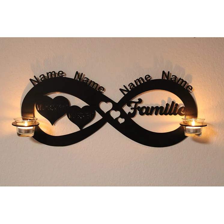 Teelichthalter Familie - Family -Unendlichkeitszeichen mit Namen Liebesbeweise