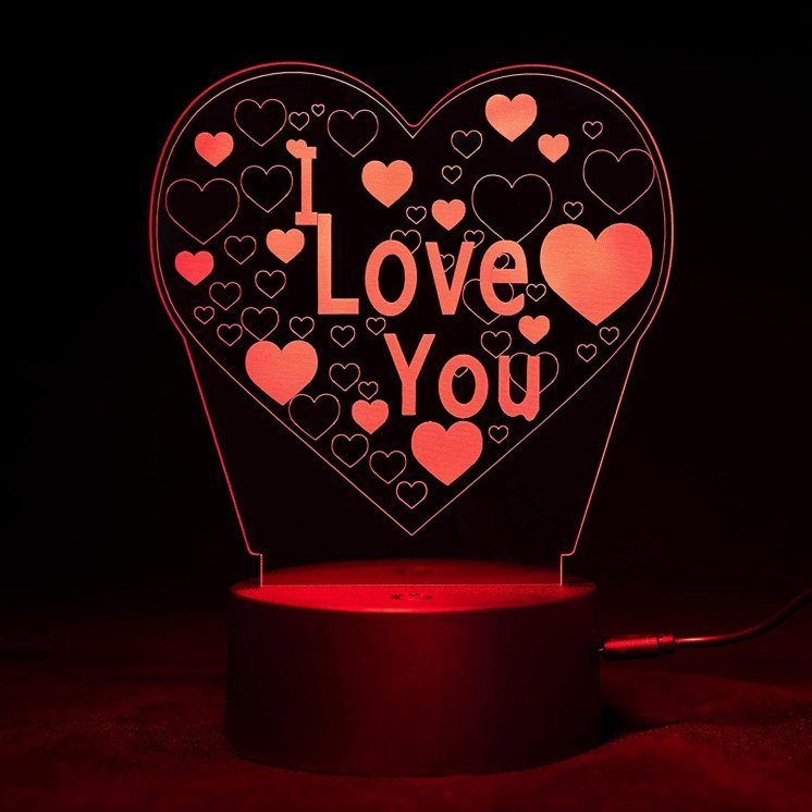 3D Illusion I Love U Lampe personalisiert mit Wunschnamen Tischlampe 16 Farben USB