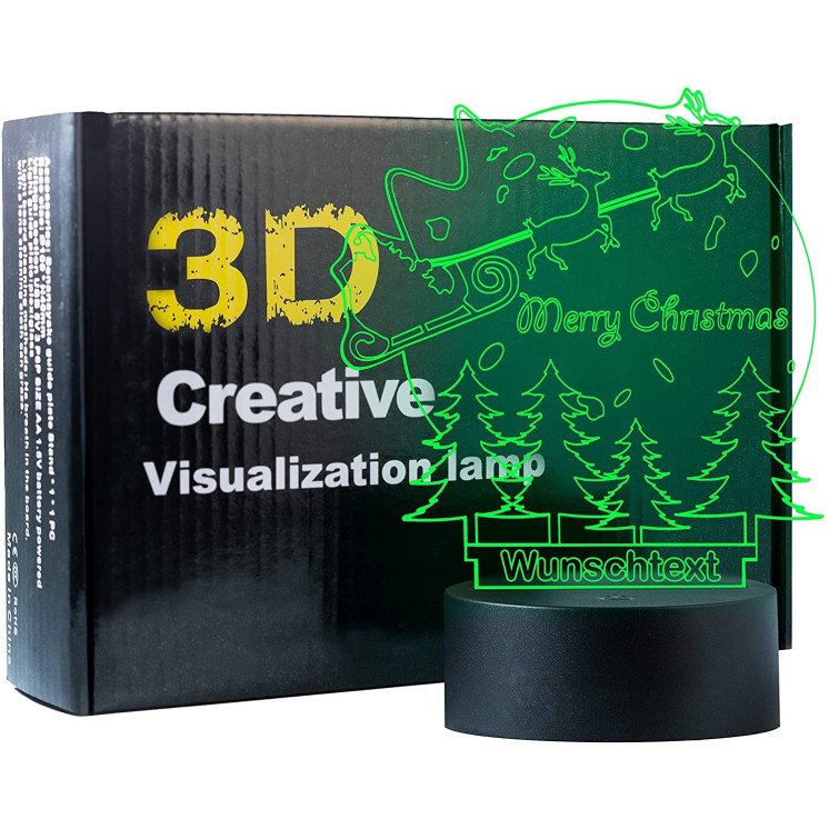 3D Illusion Lampe Nikolaus mit Wunschtext Weihnachtsmann Tischlampe 16 Farben