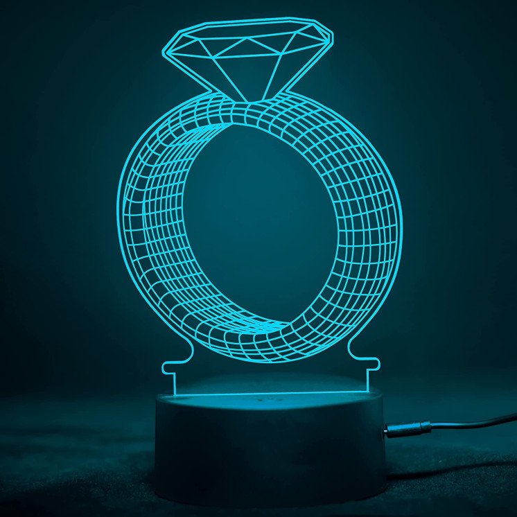 3D Illusion Ehering Diamantring Lampe personalisiert mit Wunschnamen Tischlampe Touch Switch Led Licht Liebe