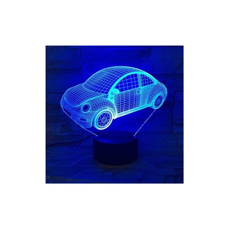 3D Illusion Auto Lampe personalisiert mit Wunschtext Car Nachtlicht Tischlampe 16 Farben USB