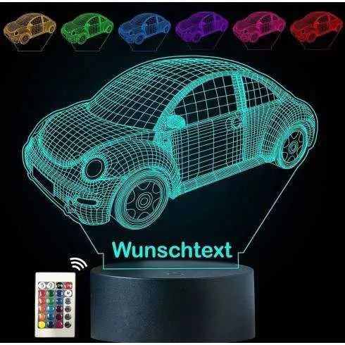 3D Illusion Auto Lampe personalisiert mit Wunschtext Car Nachtlicht  Tischlampe 16 Farben USB