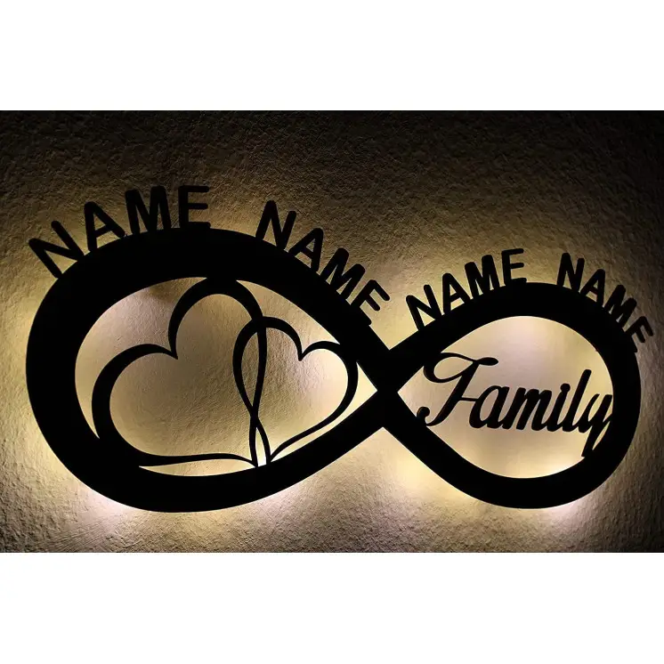 I love my Family Deko - Familie LED Nachtlicht vier Namen Unendlichkeit, Herzchen Unendlichkeitszeichen personalisiert