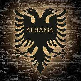 Albania - Albanische Doppeladler - Lasergravur LED Shqipërisë Wunschtext Schlummerlicht