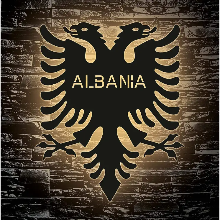 Albania - Albanische Doppeladler - Lasergravur LED Shqipërisë Wunschtext Schlummerlicht