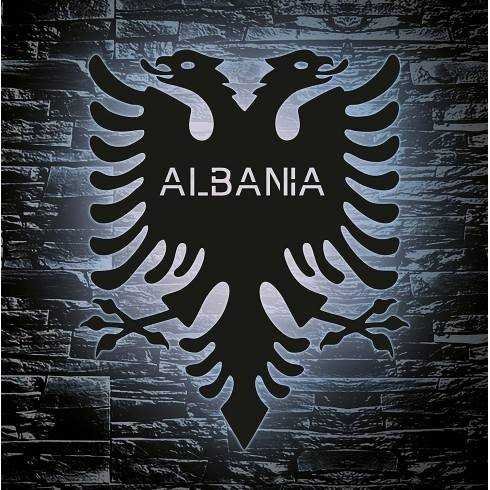 Albania - Albanische Doppeladler - Lasergravur LED Shqipërisë Wunschtext  Schlummerlicht