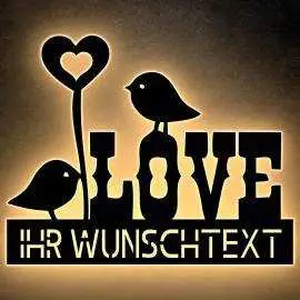Love Liebessymbol Liebesvögel personalisiert mit Wunschtext Lasergravur LED Schlummerlicht