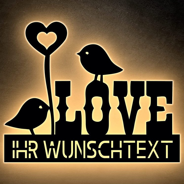 Love Liebessymbol Liebesvögel personalisiert mit Wunschtext Lasergravur LED Schlummerlicht