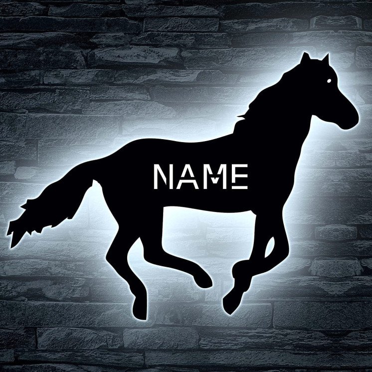 Rennpferd Tier LED ,Spielzeug Pferd personalisiert mit Wunsch Namen Lasergravur Schlummerlicht