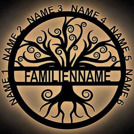 Familienbaum bis 8 Namen und Gravur Bilderrahmen aus MDF Holz Stammbaum Baum liegende Acht personalisiert