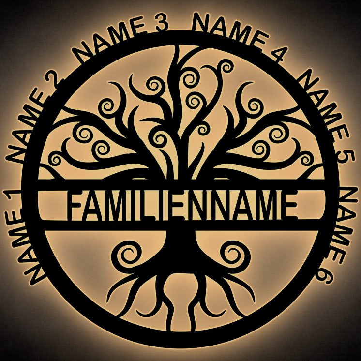 Familienbaum bis 8 Namen und Gravur Bilderrahmen aus MDF Holz Stammbaum Baum liegende Acht personalisiert