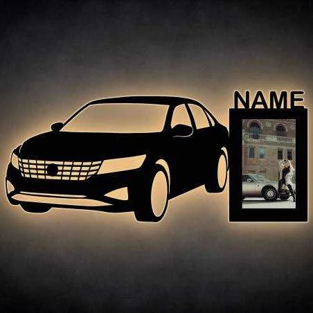 Kinder Geschenke Deko Auto mit Namen und Datum mit Bilderrahmen personalisiert zum Aufhängen