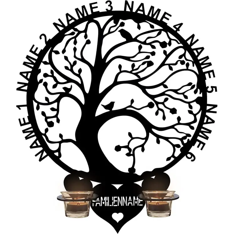 Familienbaum Teelichthalter - Lebensbaum personalisiert mit bis zu 6 Namen -