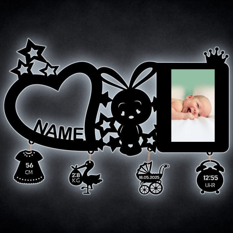 Nachtlicht (Herz & Hase) Baby-Geschenke personalisierte Geschenk mit Namen zur Geburt & Taufe