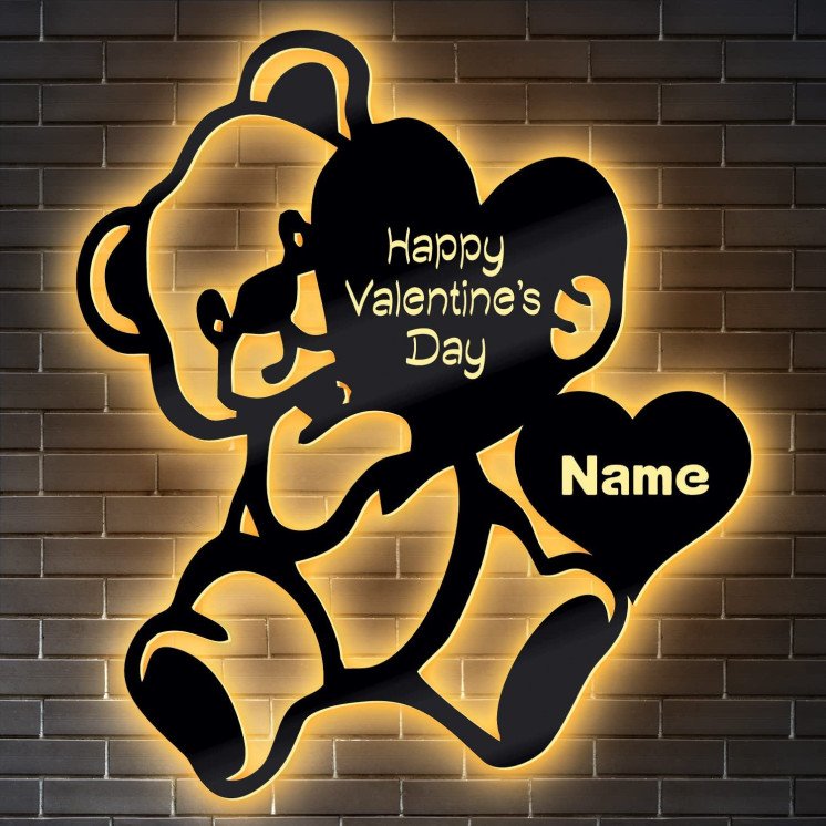 Led Happy Valentine's Day - Bär + Herz Liebesbeweis personalisiert mit Wunschnamen