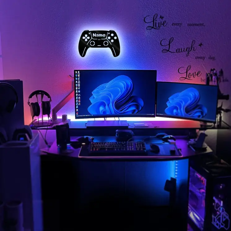 Led Gaming Controller Lampe - Gaming Zimmer Deko - Wandlampe Mit Name