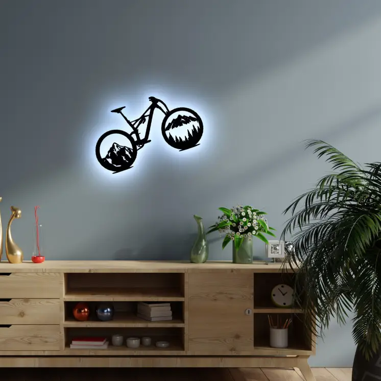 Fahrrad Wald Skyline LED Wandbild Leuchtschild Geschenke - Wand Lampe