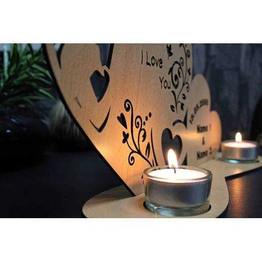 Teelichthalter Herzen - ich Liebe Dich - i Love You Liebesgeschenk personalisiert mit Namen Geschenk zur Hochzeit oder zum