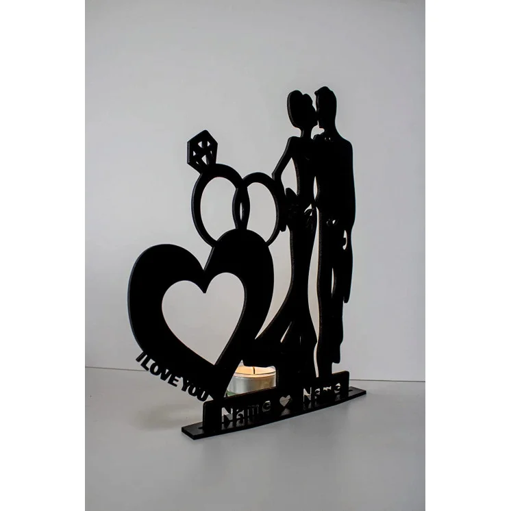 Teelichthalter i Love You Herz ich Liebe Dich - Liebesgeschenk personalisiert mit Namen Geschenk zur Hochzeit oder zum Jahrestag