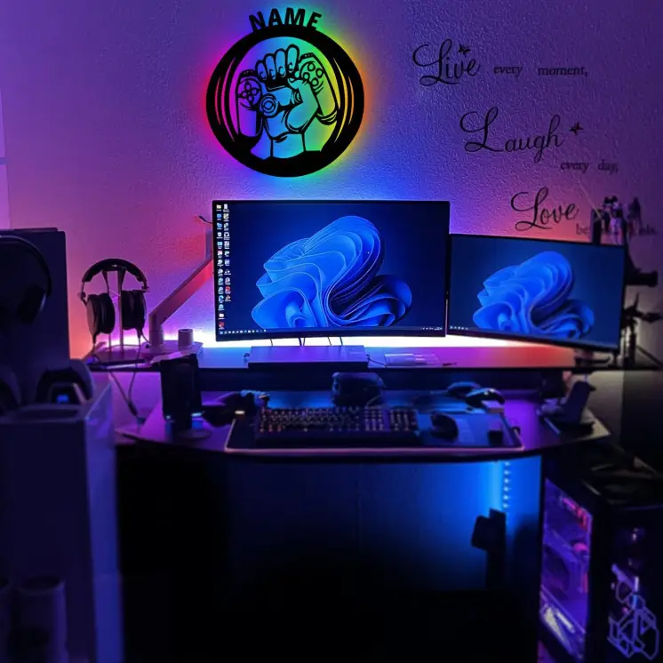 LEON FOLIEN Gamer Geschenke personalisiert I Zimmer Beleuchtung Wand Lampe in RGB LED I Gaming Zone Hand - für Videospiel Fans -