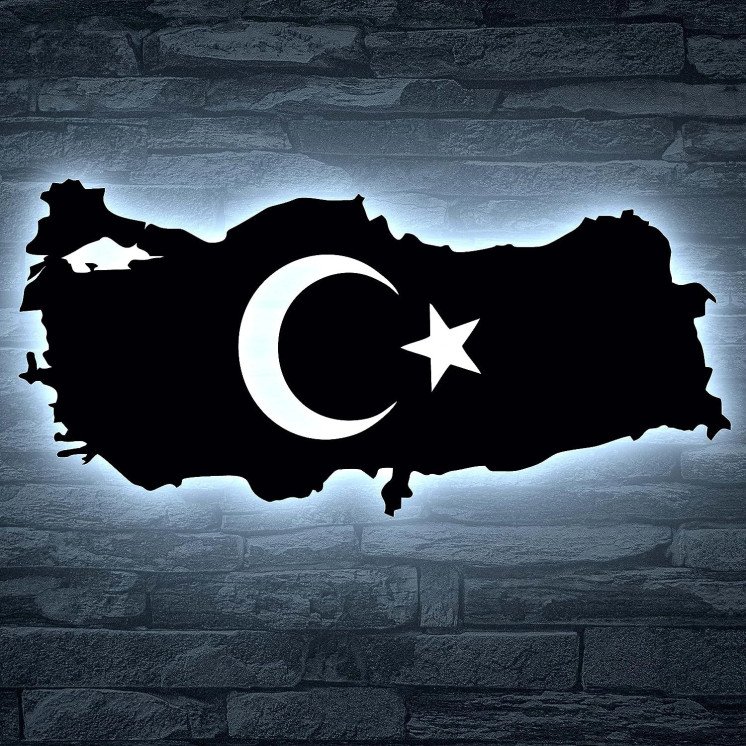 Türkei Karte mit türkischem Wappen Emblem Türkiye Schlummerlicht Nachtlicht Deko RGB LED Stern und Halbmond Turkey Geschenk für