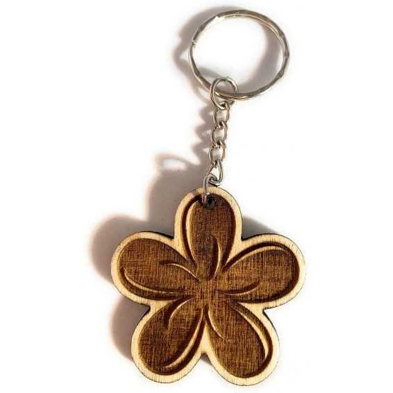 PERFEKTO24 Schlüsselanhänger aus Holz 'Blume' graviert tolles Geschenk für Frauen und Männer Handmade in Germany 4cm x 4cm