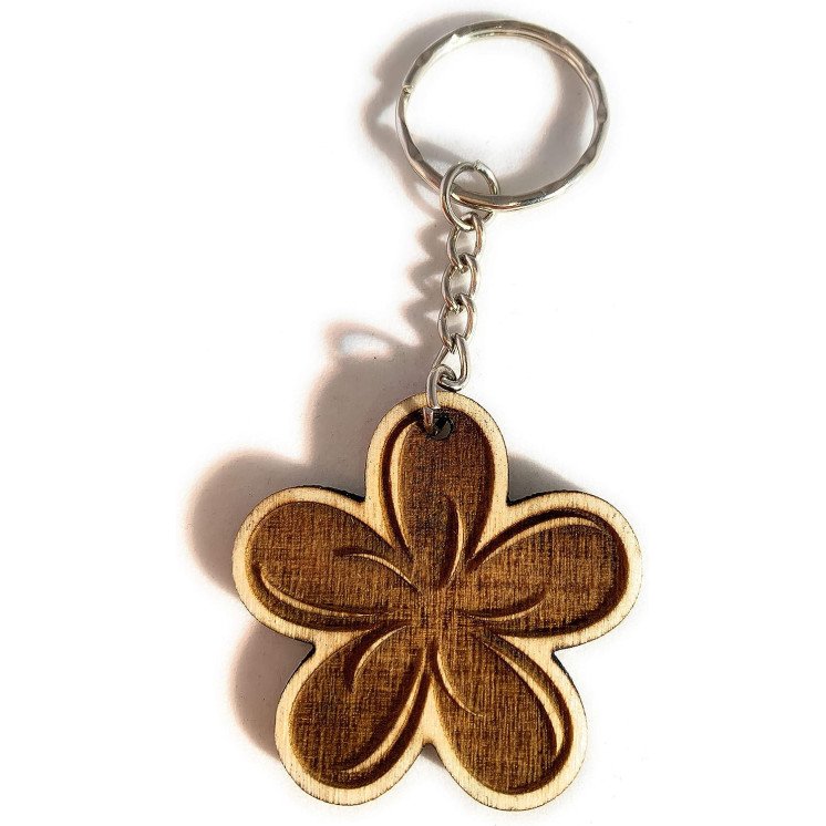 PERFEKTO24 Schlüsselanhänger aus Holz 'Blume' graviert tolles Geschenk für Frauen und Männer Handmade in Germany 4cm x 4cm