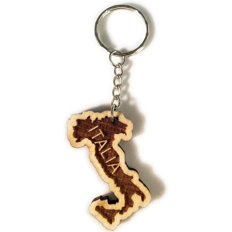 PERFEKTO24 Schlüsselanhänger aus Holz 'Italia' graviert tolles Geschenk für Frauen und Männer Handmade in Germany 5cm x 2,5cm
