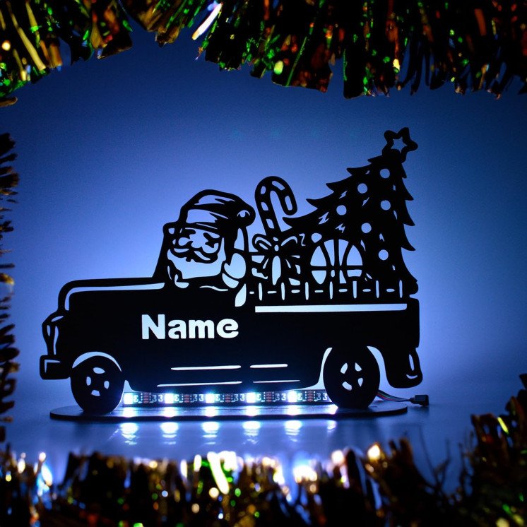 LEON FOLIEN Nikolaus Wagen LED RGB personalisierte Merry Christmas Weihnachten Nachtlicht Schlummerlicht Tischdeko