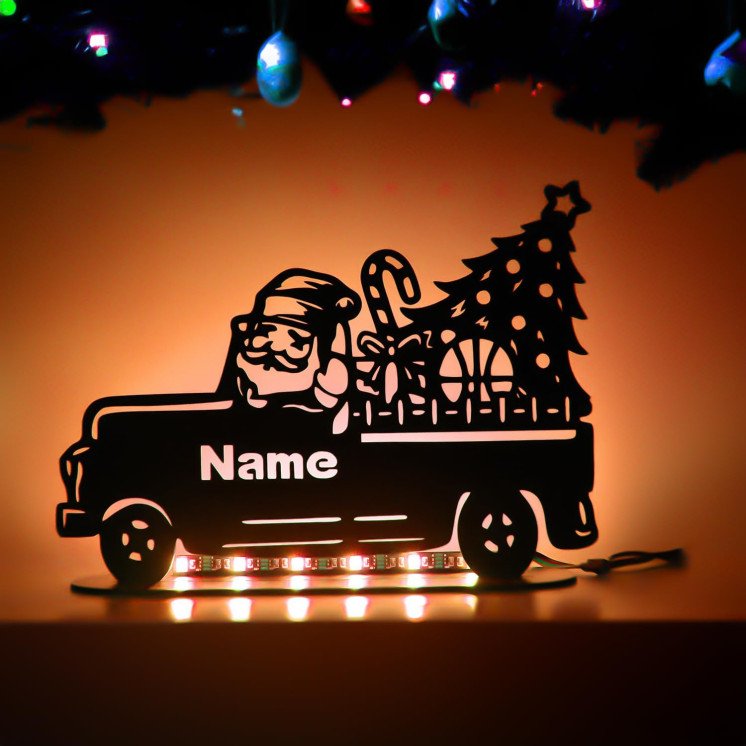 LEON FOLIEN Nikolaus Wagen LED RGB personalisierte Merry Christmas Weihnachten Nachtlicht Schlummerlicht Tischdeko