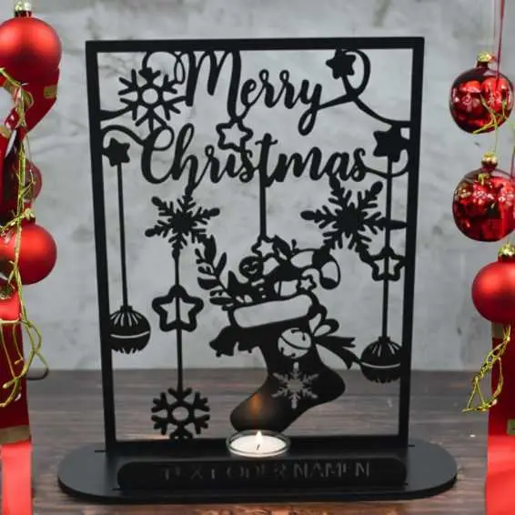 Teelichthalter personalisierte Merry Christmas Weihnachten Kerzenständer,Kerzenhalter Tischdeko Deko,Weihnachtsdekoration mit