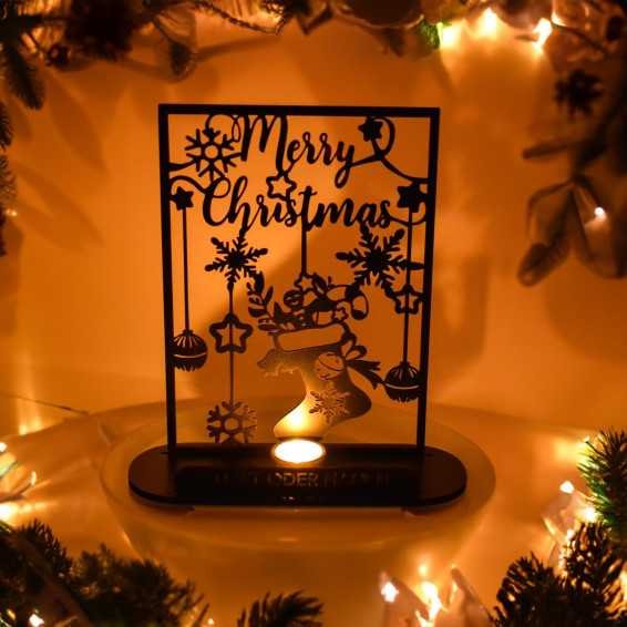 Teelichthalter personalisierte Merry Christmas Weihnachten Kerzenständer,Kerzenhalter Tischdeko Deko,Weihnachtsdekoration mit