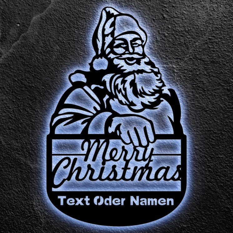 LEON FOLIEN Weihnachtsmann Led Personalisiert auf Holz Wanddeko - Weihnachten - Weihnachtsgeschenke - Merry Christmas -