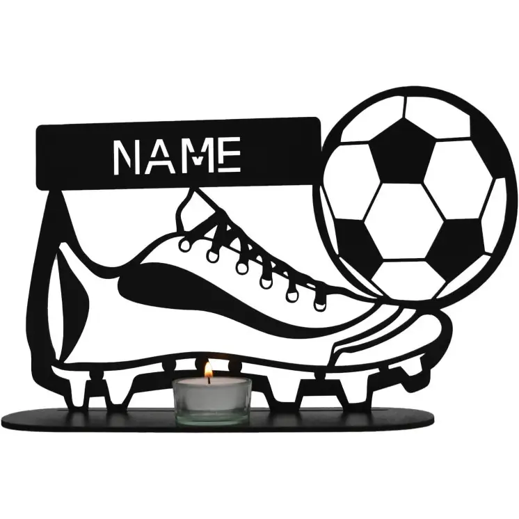 Teelichthalter Fußball personalisiert mit Namen für Kinder Jungs Mädchen Junge zum Geburtstag Tischdeko Geschenke Aus MDF Holz