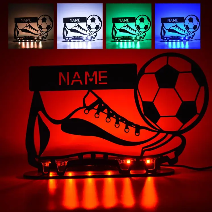 LEON FOLIEN LED RGB Tischdeko Fussball Lampe personalisiert mit Namen für Kinder Jungs Mädchen Junge zum Geburtstag Nachtlicht