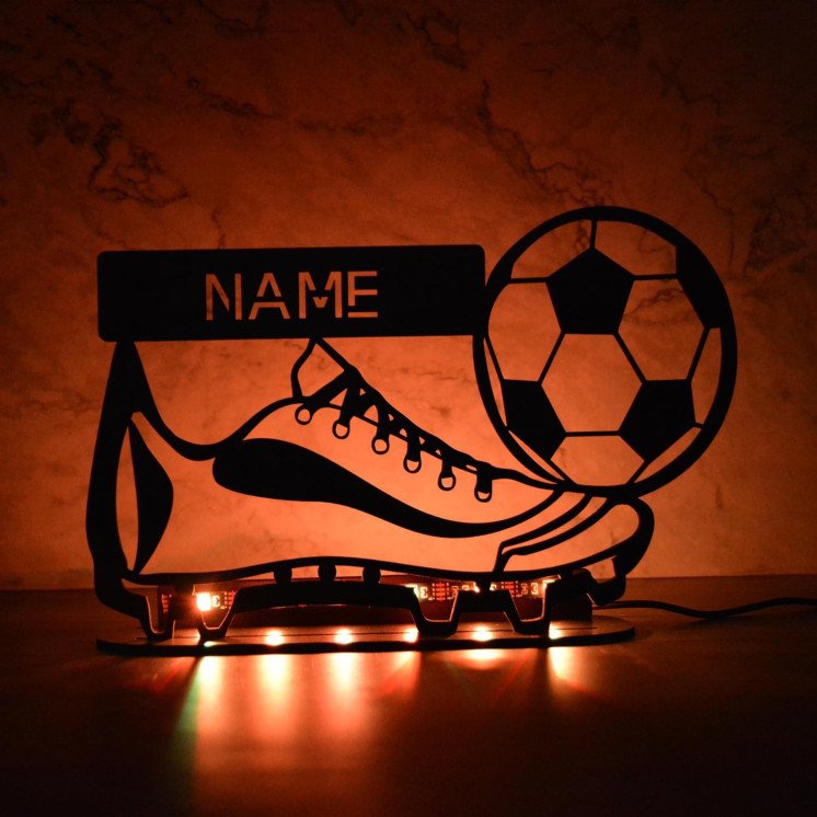 LEON FOLIEN LED RGB Tischdeko Fussball Lampe personalisiert mit Namen für Kinder Jungs Mädchen Junge zum Geburtstag Nachtlicht