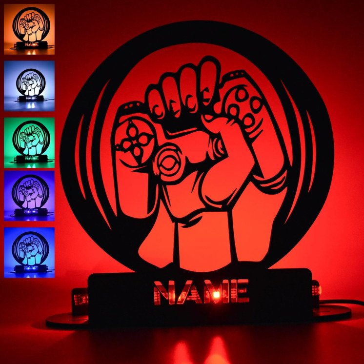 LEON FOLIEN LED RGB Tischdeko GAME ZONE Gamer Lampe personalisiert mit Namen für Kinder Jungs Mädchen Junge zum Geburtstag